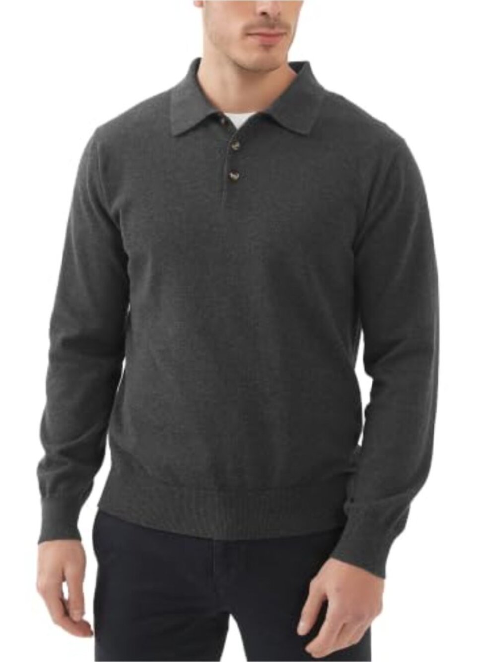 Men's 100% Cotton Knit Polo Sweater Long Sleeve Collared Pullover Regular Fit